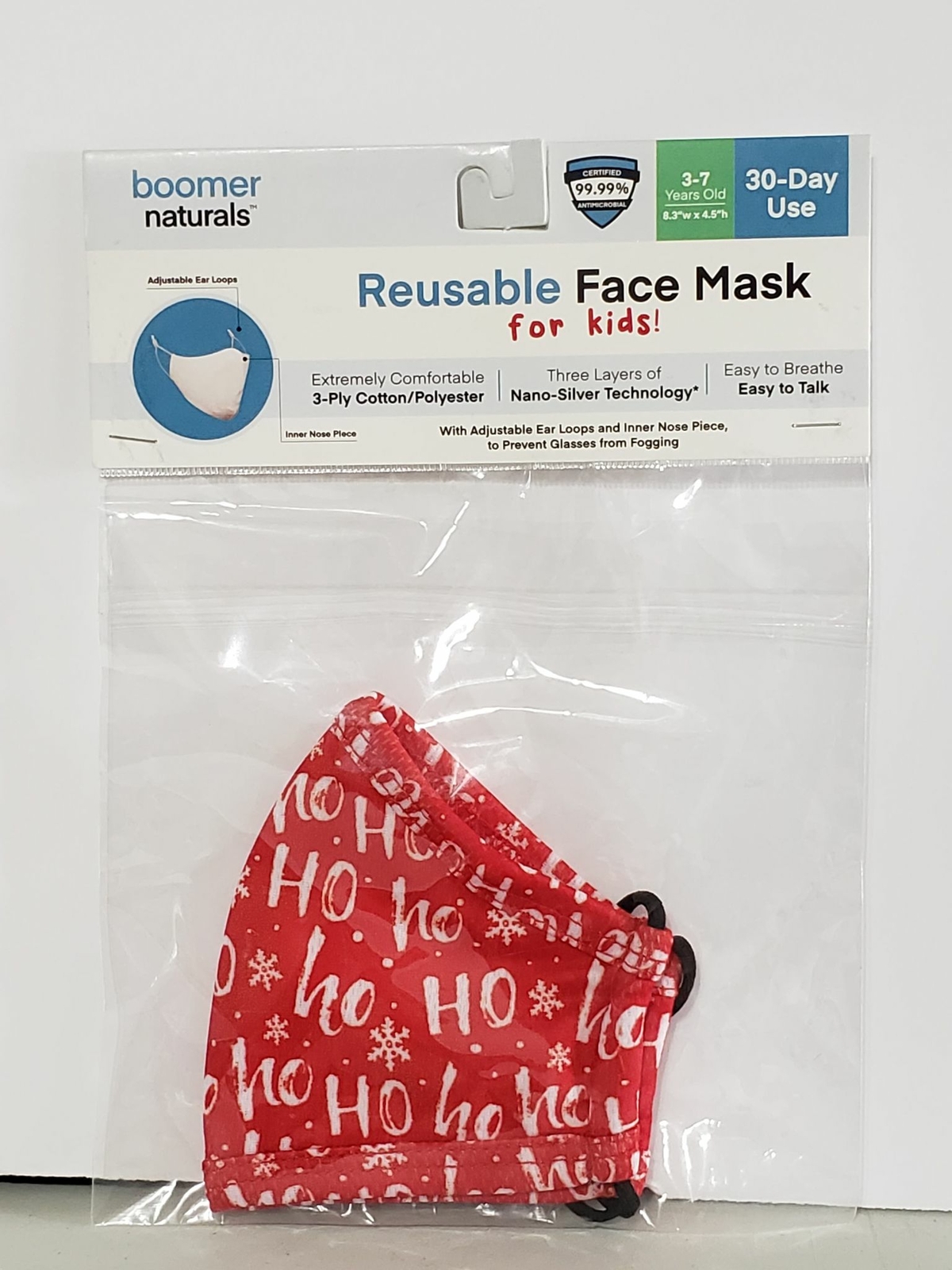 Boomer Naturals Face Mask Unisex Kids & Adult Sizes Ho ho ho Santa