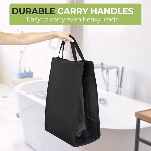 Hanging Laundry Hamper Basket, Slim Mesh Bag with Handles, 2 Pack (Black) - Picture 6 of 8