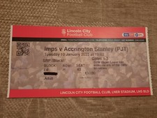 Lincoln City V Accrington Stanley PJT football Ticket 2022/23