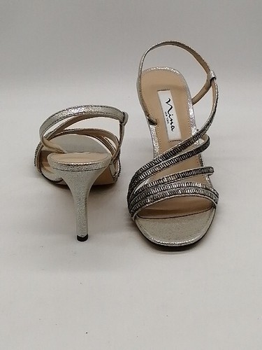 Nina New York Womens Sandals Silver Rhinestone Shoe Slingback High Heel 6 NEW - Picture 3 of 11