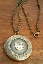 Bronze Hello Kitty Cat Locket Pendant Necklace Photo Love
