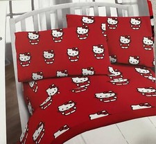Hello Kitty Twin Size Sheet Set 3 Pieces "Classic Girl In Red" Red Kids Set