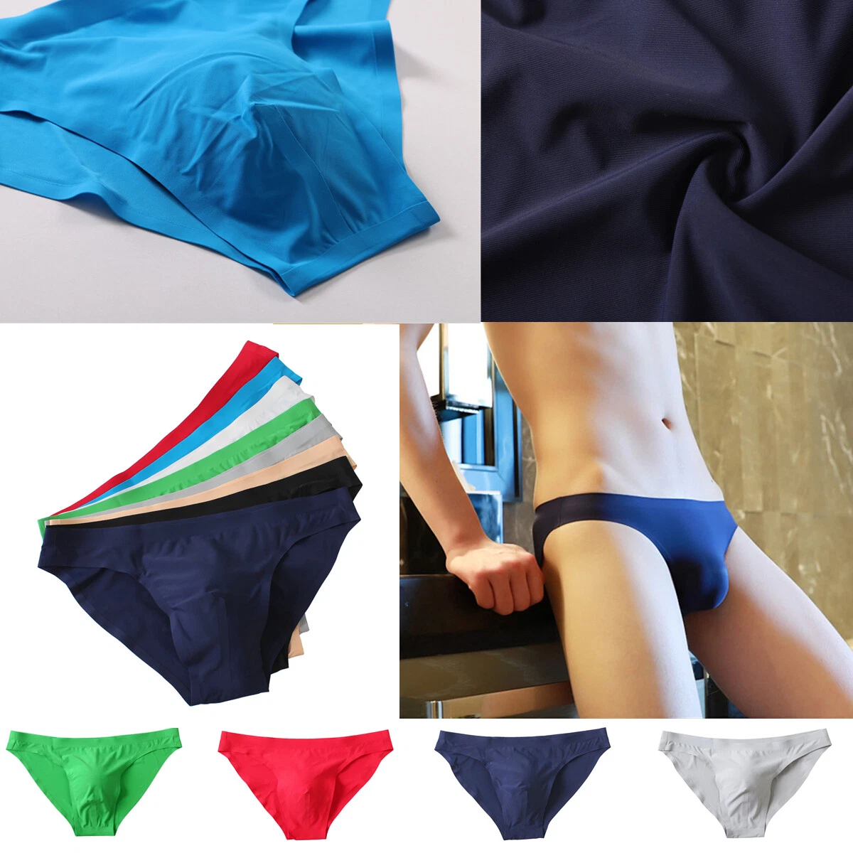 Men Elastic Seamless Underpants Breathable Briefs Ice Silk Low Waist  Underwear