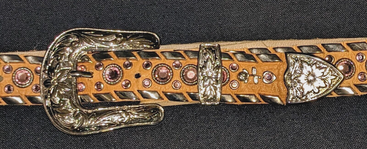 Kippys Belt Brown and Amber Swarovski Crystal Western Leather 36 Womens Western KIPPYS Swarovski Crystal & Turquoise Studded Western Style  main image 2
