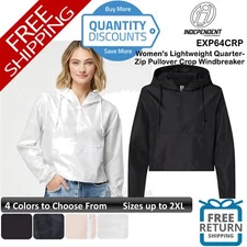 Independent Trading Woman Quarter-zip Pullover Crop Windbreaker To 2XL Exp64crp