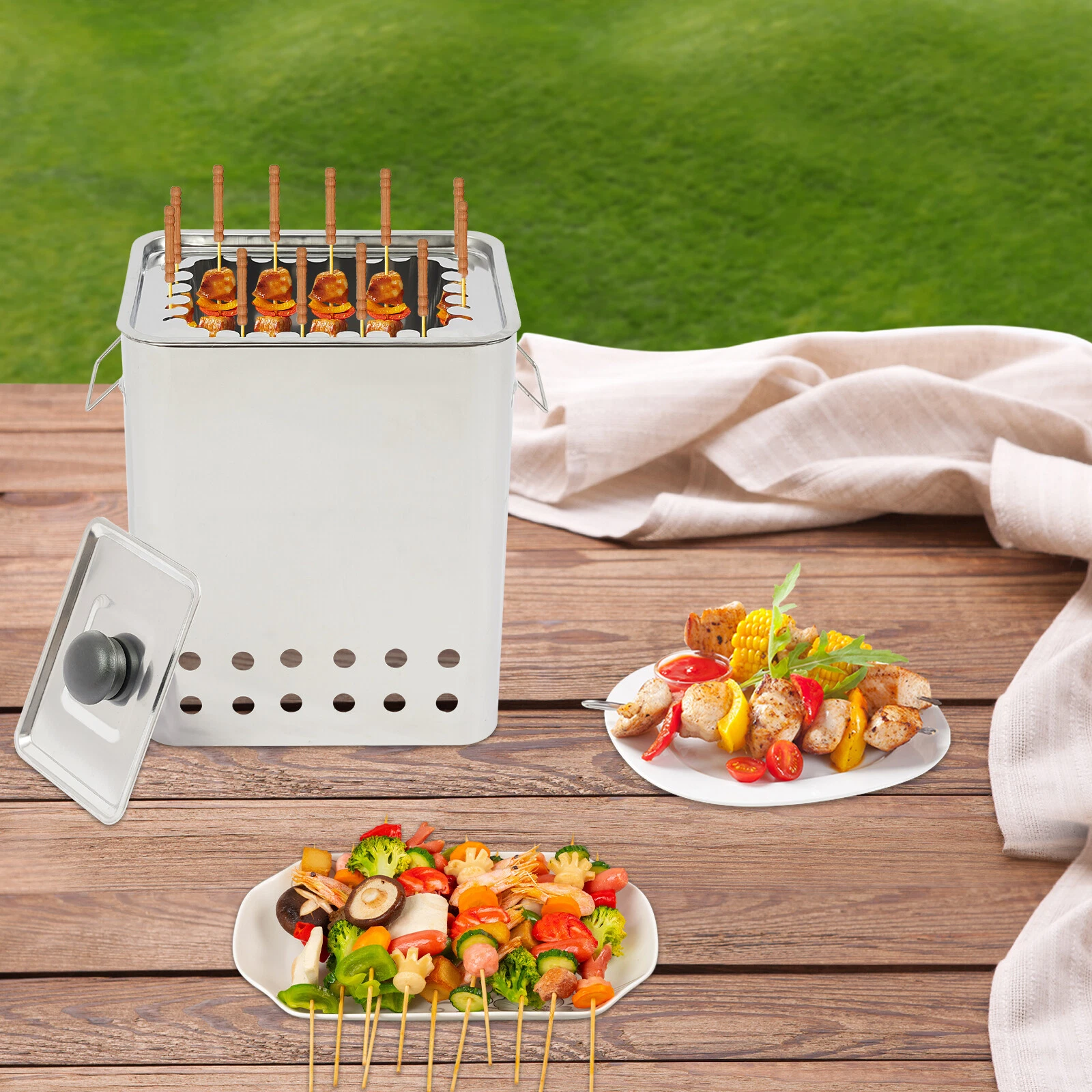 Portable Square Barbecue Hanging Grill Stainless Steel Barbecue Grill Silver