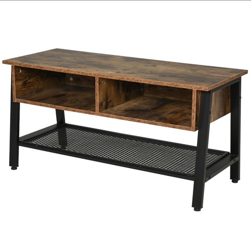 HomeStyle Retro Wooden Tv Stand Storage Unit With Metal Mesh Undershelf - Picture 3 of 6