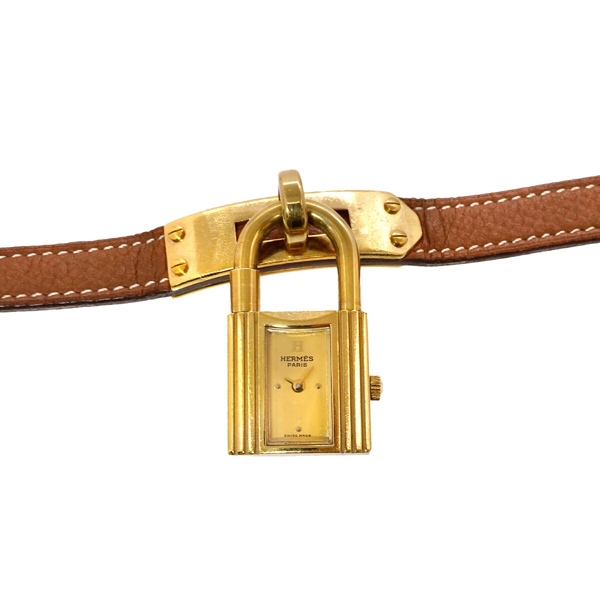 HERMES Kelly Watches Quartz Gold Dial Vintage Cadena Ladies Watch