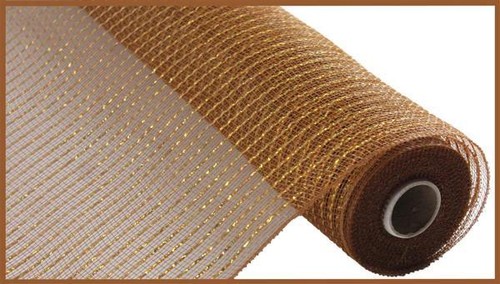 Lot 3 10" x 10 Yard Brown w/Gold Foil Deco Mesh Roll Ribbon Wreath Wedding - Picture 2 of 2