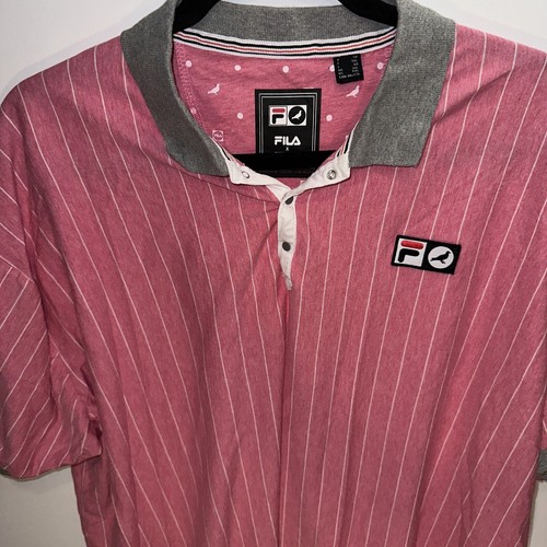 Rare Fila staple X pigeon polo borg polo shirt pink White Authentic stripped XXL - Picture 7 of 10