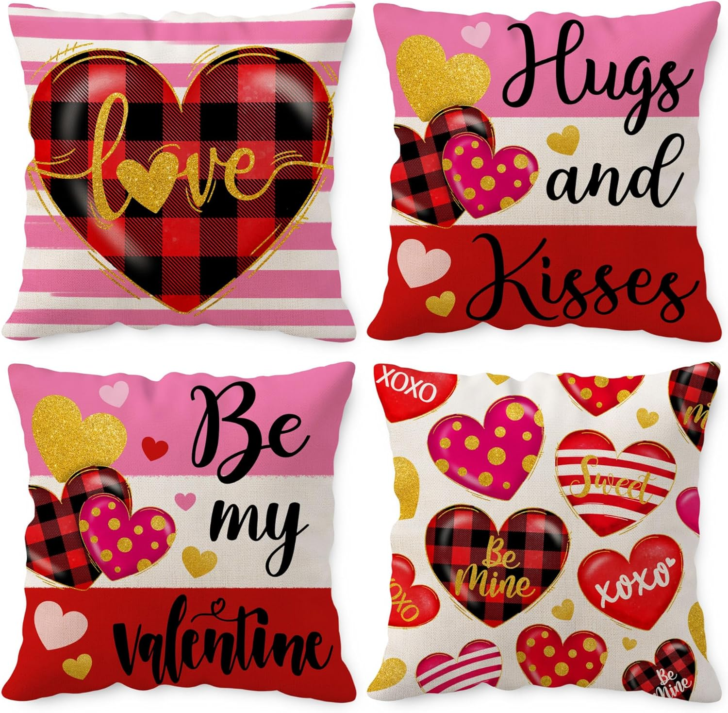 Valentines Day 18x18 Hugs Pillow Covers Set of 4 for Cozy Decor-image