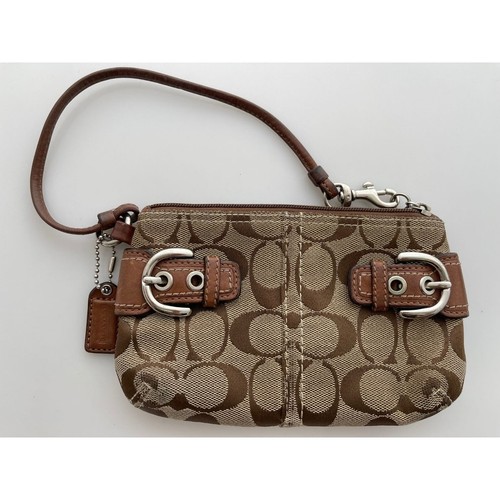 Coach Classic Signature C braun & hellbraun Handgelenktasche, Lederbesatz, guter Zustand