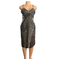 Adrianna Papell Womens Boutique Silver Metallic Midi Cocktail Dress Size 10
