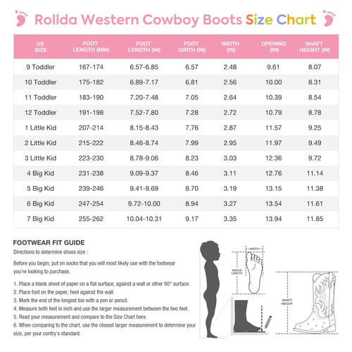 Rollda Toddler Kids Western Cowboy Cowgirl Boots Boy Girl Square Toe Riding Boot - Picture 55 of 60