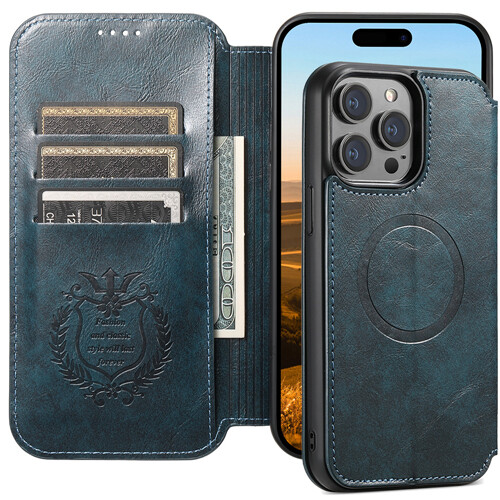 For iPhone 16 Pro Max 15 14 13 Magnetic MagSafe Leather Wallet Flip Stand Cover - Picture 11 of 31