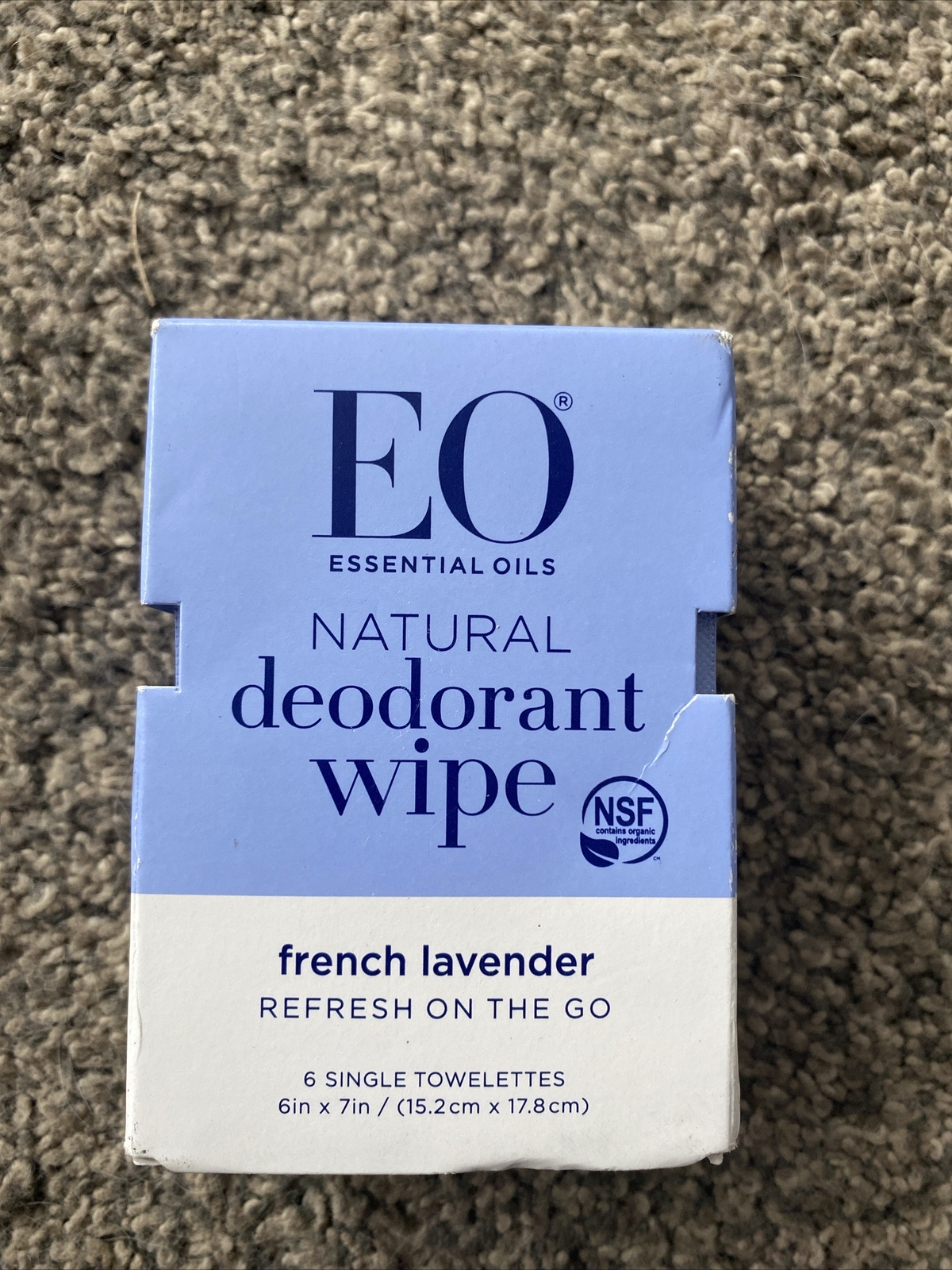 EO Deodorant Lavender Wipes,1 Box 6 Count Towelettes  Lavender 6 Single