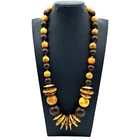 Vintage Bakelite Beaded Necklace Gold Tone Discs Dark Brown Beads Jewelry