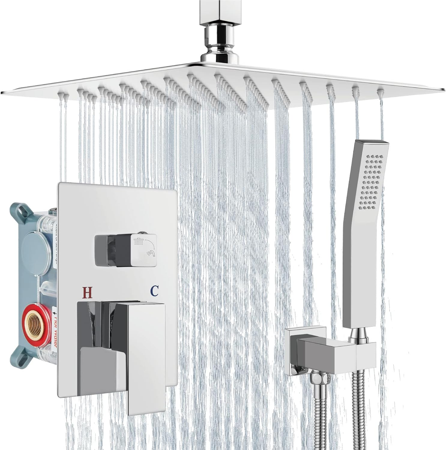 Ceiling Mount Shower System Rain Shower Head with Handheld Spray High Pressure S