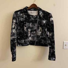 Lularoe Presley Moto Jacket Black & White Acid Wash Large