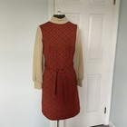 Vintage Women’s 70’s Sheath Orange/Brown Long Sleeves, With Tie Belt Size 8