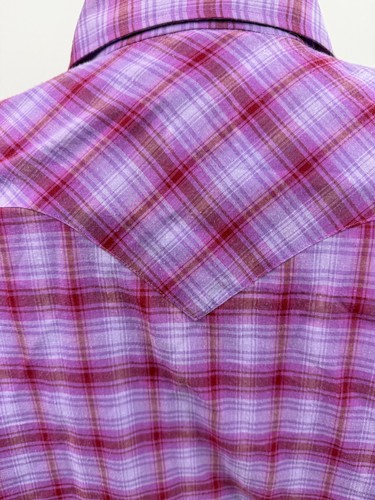 Karman Western Wear Purple Plaid Pearl Snap Lightweight VINTAGE Shirt Medium - Picture 2 of 5