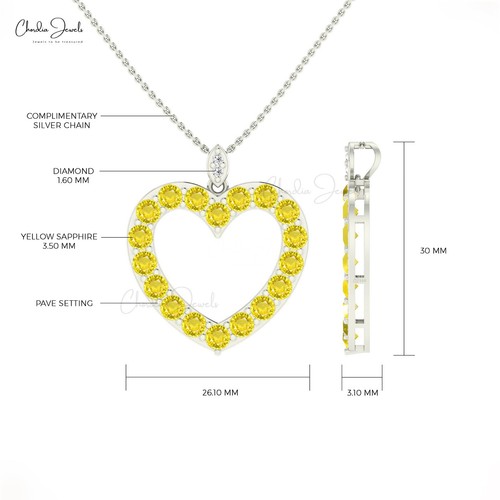 Heart Pendant 14k Solid Gold 3CT Yellow Sapphire & Diamond Necklace Gift for Her - Picture 20 of 22