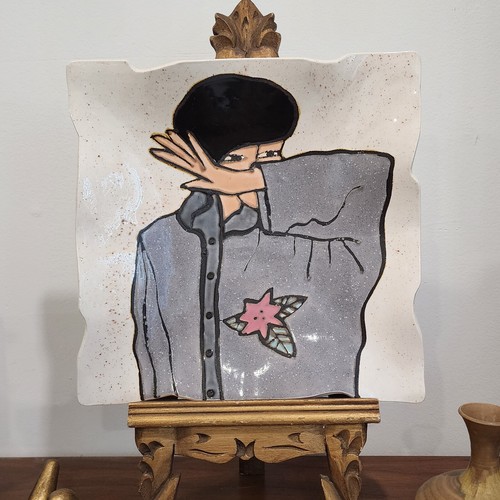 Vintage 1972 Artist Signed Barbara Demery Ceramic Square Art Platter - Picture 2 of 9