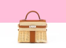 New Hermes Fauve Gold Brown Picnic Kelly Mini 20 Wicker Bag Handbag Shoulder