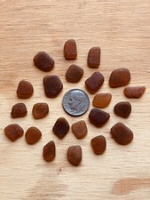 Lot of 22 SM AMBER HONEY SQUARES Genuine Surf Tumbled Sea Beach Glass Jewelry