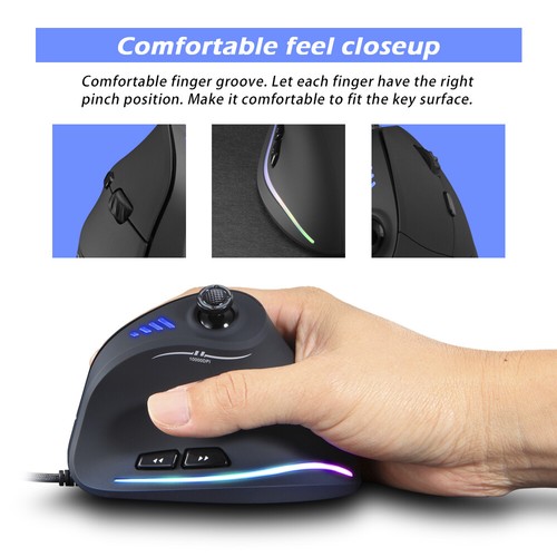 Vertical Wired Gaming Mouse 11 Programmable Buttons Adjustable 10000DPI G3P8 - Picture 2 of 11