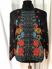 Pleat Pleat By Rafael Jacket Pleated Floral Mandarin Collar Scarf Zipper  Sz L