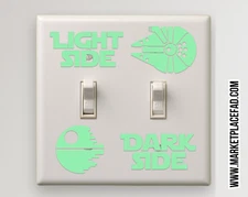Star Wars LIGHT Switch Decal DARK SIDE Vinyl DEATH STAR FALCON GLOW-IN-THE-DARK