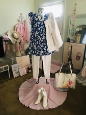 NWT NAÏF Plus Size 3X Peplum Knit Top Color Blue/White Floral