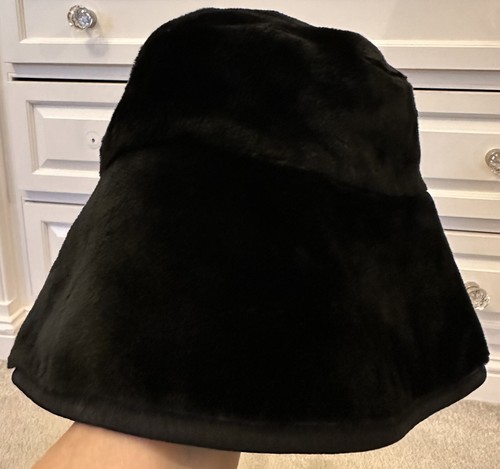 GILLY FORGE LONDON black Faux Fur Hat with 100% Leather Piping Trim - Picture 2 of 7