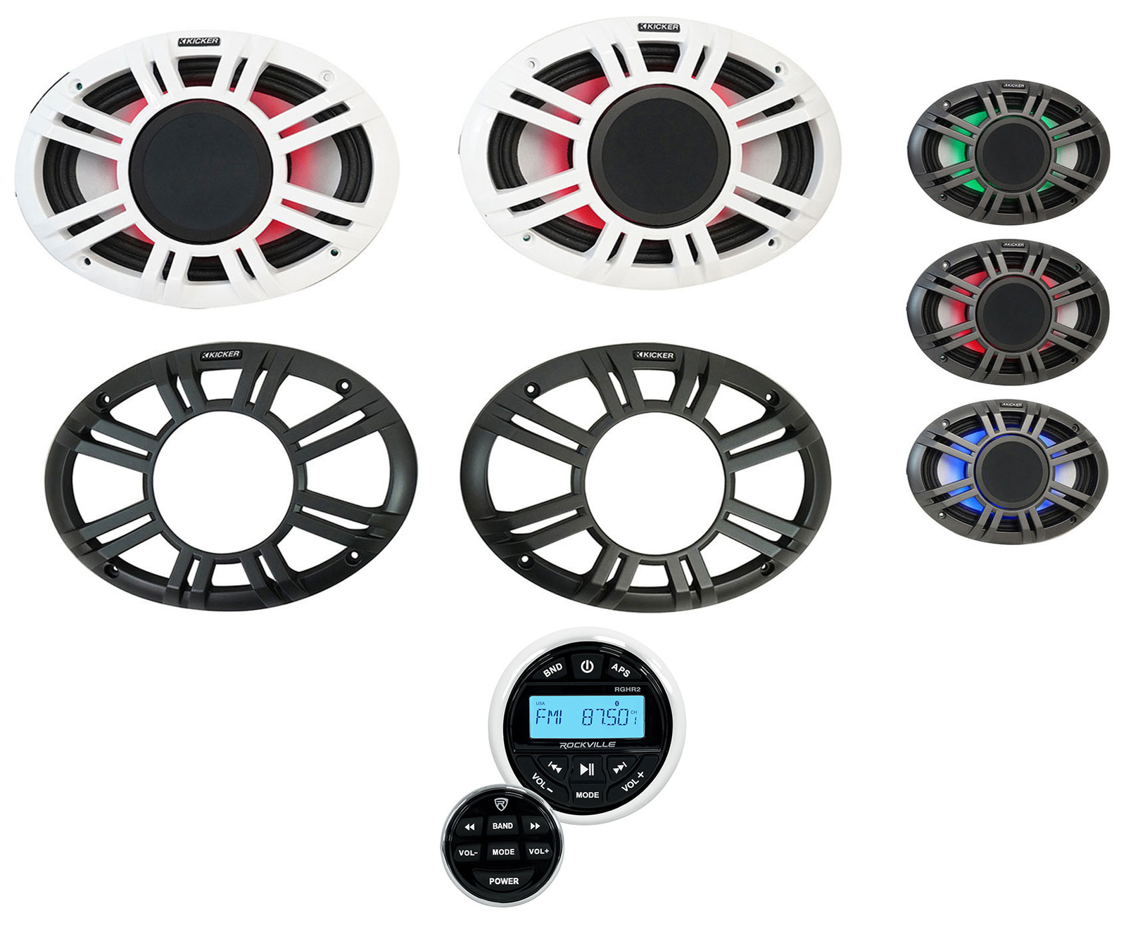 2 Динамики для морских лодок KICKER 48KMXL694 мощностью 300 Вт 6x9 Bluetooth-приемник 106690₽