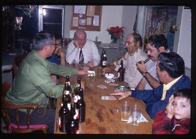 Men Drinking Schmidts Beer Playing Cards Smoking 35mm Slide 1970s Kodachrome