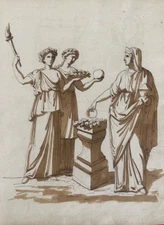 C28/17-DRAWING-PEN-WASH-OFFERING SCENE TO THE ROMAN GODS-J.G MOITTE-1770