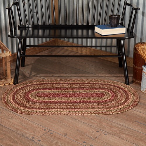 VHC Cider Mill Burgundy Natural Olive Country Cottage Oval Braided Rug - Picture 1 of 5