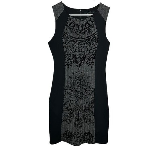 Desigual Sleeveless Dress Women's Large Black Abstract Floral Print Careerwear
