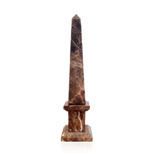 Classic Brown Emperador Marble Obelisk Table Sculpture H 30CM - Picture 1 of 2