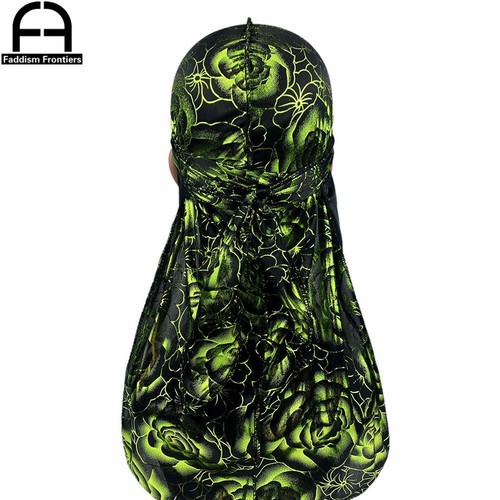 Long Tail Bandanas Hat - Floral Print Breathable Silk Durag Hair Cover Waves Cap - Picture 20 of 21