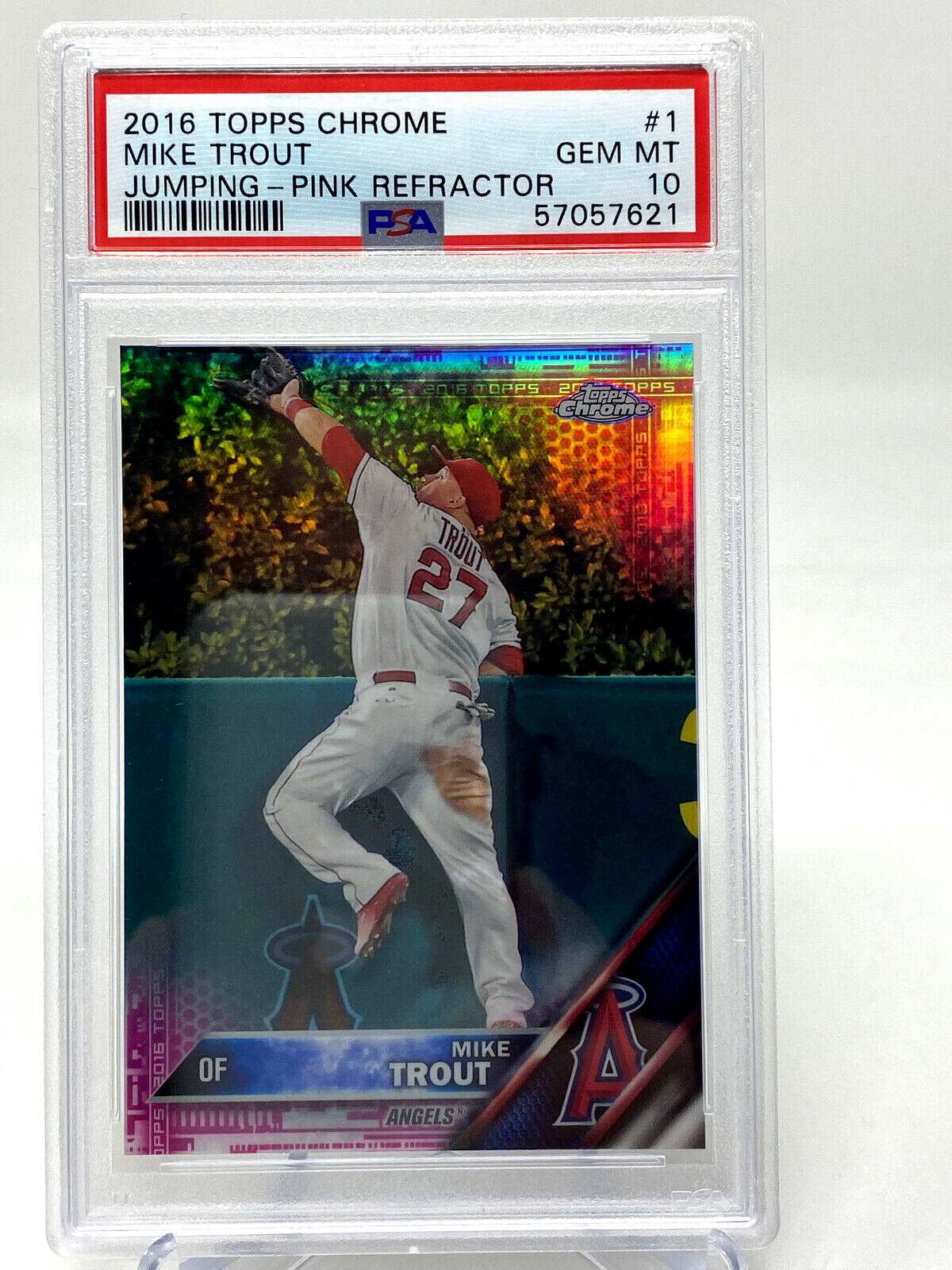2016 Topps Chrome #1 Mike Trout Jumping  Pink Refractor - PSA 10  view 6
