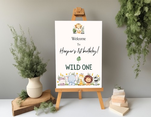 Personalised 1st Birthday Party Welcome Sign Jungle Safari Animal Birthday Sign - Picture 6 of 11