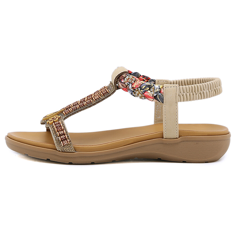 APL Sandali donna bohemien con perline comodi sandali donna punta aperta (beige 41)
