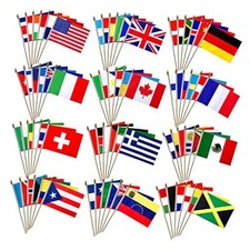 100 Countries International World Flags on Wooden Stick Small Mini Hand Held