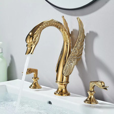 Dual Handle Golden Washing Basin Faucet Widespread Deck Mounted Bathroom Basin M