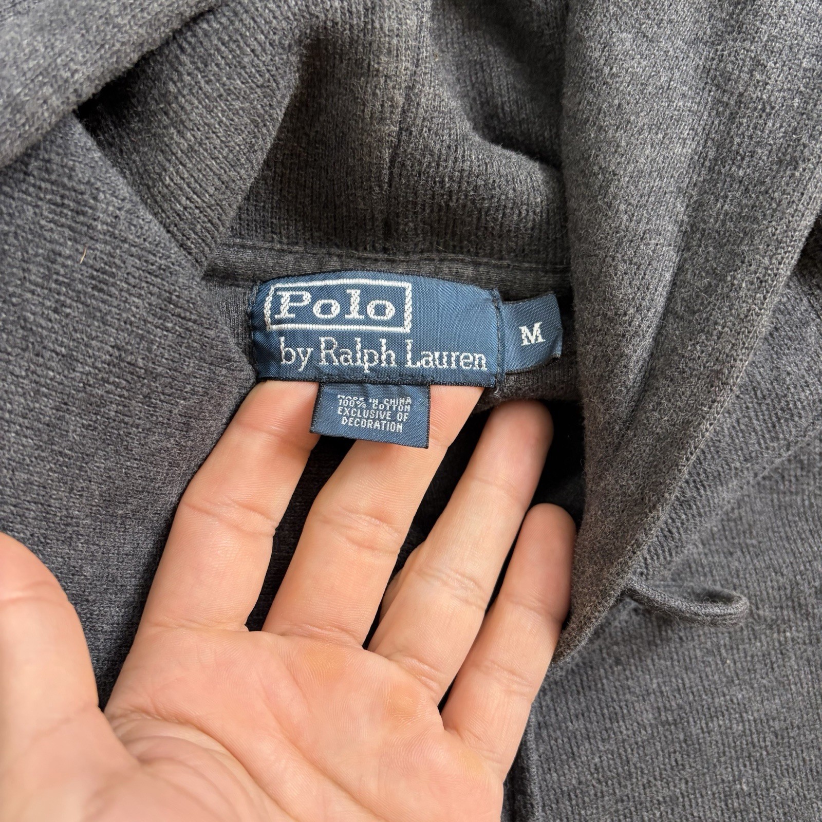 Vintage Polo Ralph Lauren Hoodie Men's Size M Suede Elbow Patch 90's Retro Rare image 6
