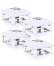Solar Post Cap Lights 4x4 5x5 White 10 Lumen LED Solar Fence Deck Light 4-Pack