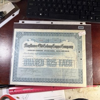 Mayflower Old Colony Copper Mine Calumet Michigan Stock Certificate Mi Mich
