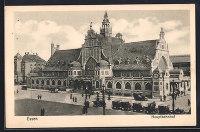 Postcard Food, View of Central Station with Cars 